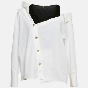 Maje White Cotton Liamicia Asymmetric Trompe L'Oeil Shirt S