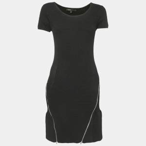 Maje Black Patterned Knit Zip Detail Short Dress S