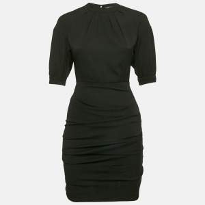 Maje Black Stretch Crepe Ruche Detail Mini Dress S
