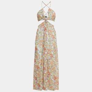 Maje Multicolor Floral Print Crepe Cut-Out Maxi Dress XL