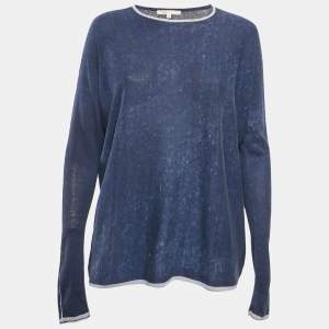 Maje Blue Silk Knit Sweatshirt One Size 