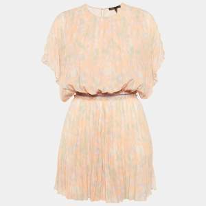 Maje Peach Abstract Print Chiffon Plissé Playsuit L