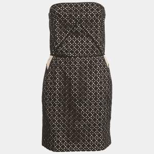 Maje Black Broderie Anglaise Cotton Strapless Mini Dress L