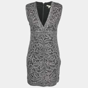 Maje Silver Lurex Crochet Sleeveless Mini Dress M