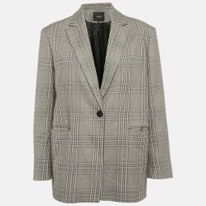 Maje Grey Plaid Houndstooth Single Breasted Blazer M