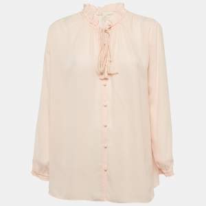 Maje Pink Chiffon Tie-Up Neck Blouse M
