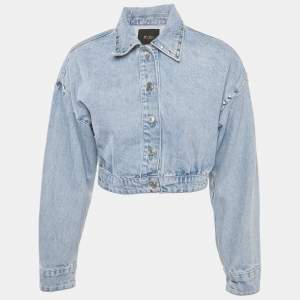 Maje Light Blue Denim Studded Crop Jacket XS