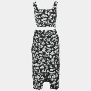 Maje Black Printed Cotton Top and Wrap Skirt Set M/S