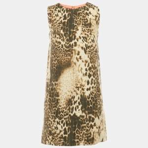 Maje Brown Leopard Pattern Linen Blend Shift Dress S