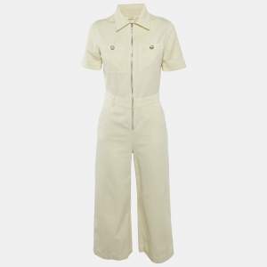 Maje Off-White Cotton Drill Zip-Up Jumpsuit S