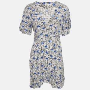 Maje White Floral Print Crepe Asymmetric Ruffled Mini Dress M