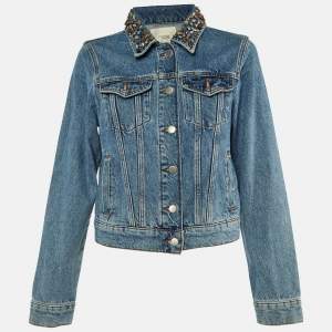Maje Blue Denim Embellished Jacket M