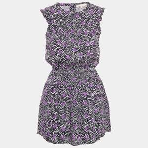 Maje Navy Blue Floral Print Crepe Pensées Marine Parme Mini Dress S