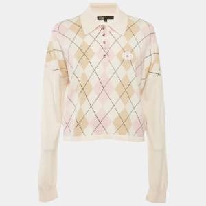 Maje Pink Argyle Knit Collared Sweatshirt S