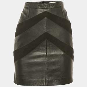 Maje Black Leather & Suede Patterned Mini Skirt S