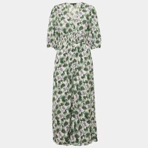 Maje White Printed Linen Blend V-Neck Midi Dress XL