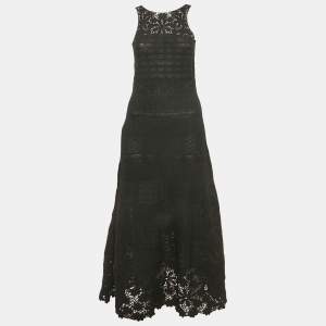 Pre Owned Maje Black Patterned Knit Sleeveless Long Dress S