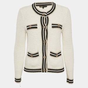 Maje White Cotton and Linen Crochet Button Front Cardigan S