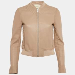 Maje Tan Leather Zip-Up Jacket S
