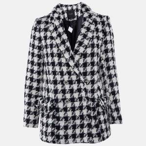 Maje Black/White Houndstooth Tweed Double Breasted Jacket M