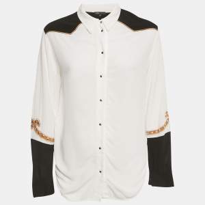 Maje White & Black Love Embroidered Crepe Chesti Shirt S