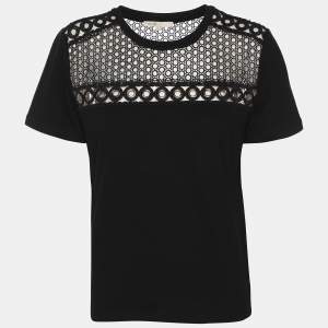 Pre Owned Maje Black Jersey Eyelet Detail Top L