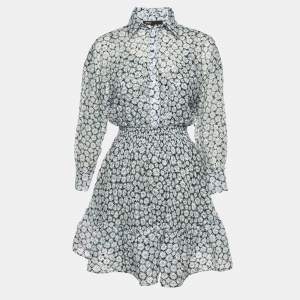 Pre Owned Maje White Daisy Dévoré Flared Mini Dress S