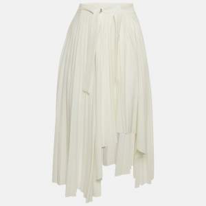 Maje White Crepe Pleated Asymmetric Midi Skirt S