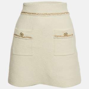 Maje White Tweed Knit Chain Detail Mini Skirt S