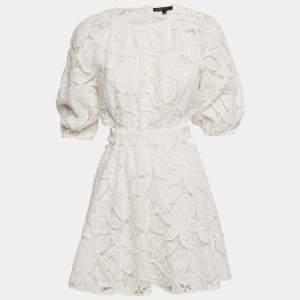 Pre Owned Maje White Lace Cut-Out Mini Dress S