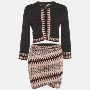 Pre Owned Maje Black Patterned Knit Top &Skirt Set S/M
