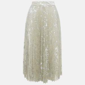 Pre Owned Blumarine Silver Lurex Knit Pleated Midi Skirt S