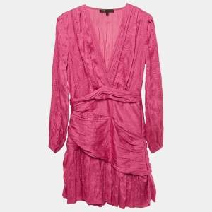 Pre Owned Maje Pink Crepe Ruched Asymmetric Mini Dress XS