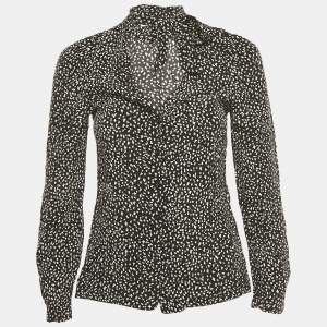 Pre Owned Maje Black Printed Crepe Neck Tie Detail Top S