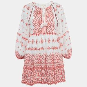 Pre Owned Maje White/Red Embroidered Cotton Rolipa Mini Dress XS 