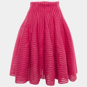 Pre Owned Maje Fushia Pink Neoprene Mesh Flared Skirt S