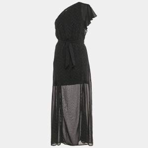 Pre Owned Maje Black Embellished Crepe One Shoulder Maxi Dress S 