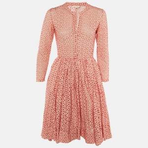 Pre Owned Maje Red Embroidered Eyelet Cotton Rayani Short Dress M