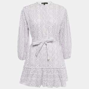 Pre Owned Maje Purple Embroidered Cotton Belted Mini Dress S