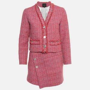 Pre Owned Maje Pink Tweed Blazer & Skirt Set XS/S