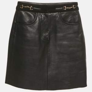 Pre Owned Maje Black Leather Embellished Waist Mini Skirt XS
