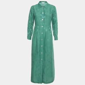 Pre Owned Maje Green Palm Tree Jacquard Sateen Midi Dress M