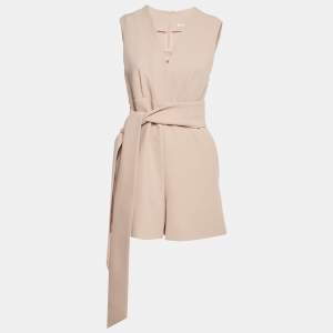 Pre Owned Maje Beige Lace Trim Crepe Belted Playsuit M