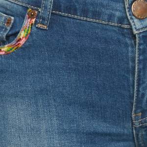 Pre Owned Maje Blue Distressed Demin Embellished Trim Low Waist Jeans XS Waist 28"