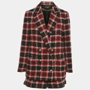 Pre Owned Maje Red Checks Tweed Blazer and Shorts Set M/L