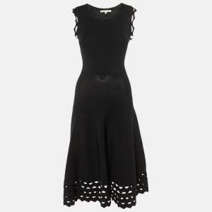 Pre Owned Maje Black Knit Rumba Flared Midi Dress M