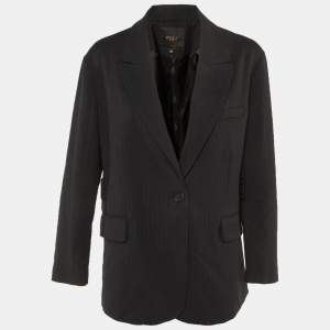 Pre Owned Maje Black Striped Crepe Single Breasted Blazer L