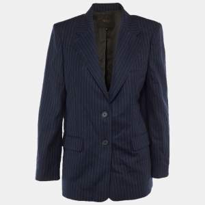 Pre Owned Maje Navy Blue Striped Wool Single Breasted Blazer L