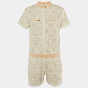 Pre Owned Maje White Lace & Silk Trim Zip UP Jumpsuit L