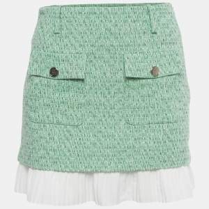 Pre Owned Maje Green Tweed and Plisse 2 in 1 Effect Mini Skirt S